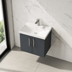 [BFLE1423D] Balterley  Contemporary Bathroom 2 Soft Close Door & Thin-Edge Wall Hung Vanity Unit Basin, Dark Grey, 600mm - Lifestyle 2