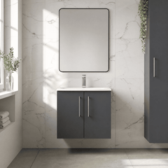 [BFLE1423G] Balterley  Contemporary Bathroom 2-Door Wall-Hung Curved Basin Vanity Unit, Dark Grey, 600mm - Lifestyle 1