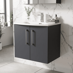[BFLE1423G] Balterley  Contemporary Bathroom 2-Door Wall-Hung Curved Basin Vanity Unit, Dark Grey, 600mm - Lifestyle 3