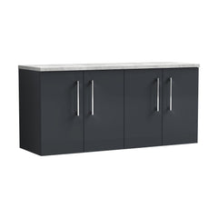 [BFLE1423LBG2] Balterley Level 1200mm Wall Hung 4 Door Vanity Unit with Laminate Worktop for Spacious Modern Bathroom Storage - Dark Grey - Cutout