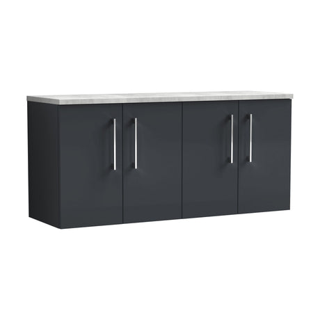 [BFLE1423LBG2] Balterley Level 1200mm Wall Hung 4 Door Vanity Unit with Laminate Worktop for Spacious Modern Bathroom Storage - Dark Grey - Cutout