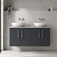 [BFLE1423LBG2] Bramshall Wall Hung 4 Door Vanity Unit with Bellato Grey Laminate Worktop, 1200mm, Choice of Colour