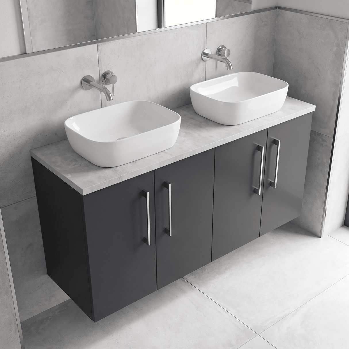 [BFLE1423LBG2] Bramshall Wall Hung 4 Door Vanity Unit with Bellato Grey Laminate Worktop, 1200mm, Choice of Colour