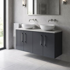 [BFLE1423LBG2] Bramshall Wall Hung 4 Door Vanity Unit with Bellato Grey Laminate Worktop, 1200mm, Choice of Colour