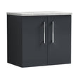 [BFLE1423LBG] Balterley Level 600mm Wall Hung 2 Door Vanity Unit with Laminate Worktop for Compact Modern Bathroom Storage - Dark Grey - Cutout