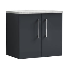 [BFLE1423LBG] Balterley Level 600mm Wall Hung 2 Door Vanity Unit with Laminate Worktop for Compact Modern Bathroom Storage - Dark Grey - Cutout