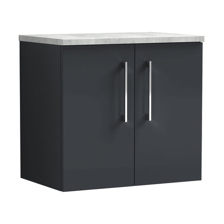 [BFLE1423LBG] Balterley Level 600mm Wall Hung 2 Door Vanity Unit with Laminate Worktop for Compact Modern Bathroom Storage - Dark Grey - Cutout