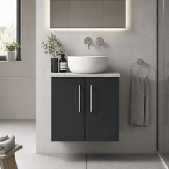 [BFLE1423LBG] Bramshall Wall Hung 2 Door Vanity Unit with Bellato Grey Laminate Worktop, 600mm, Choice of Colour