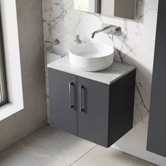 [BFLE1423LBG] Bramshall Wall Hung 2 Door Vanity Unit with Bellato Grey Laminate Worktop, 600mm, Choice of Colour