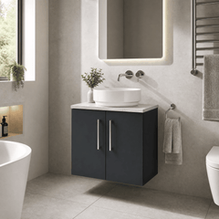 [BFLE1423LBG] Bramshall Wall Hung 2 Door Vanity Unit with Bellato Grey Laminate Worktop, 600mm, Choice of Colour