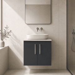 [BFLE1423LBG] Bramshall Wall Hung 2 Door Vanity Unit with Bellato Grey Laminate Worktop, 600mm, Choice of Colour - Silo