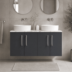 [BFLE1423LCM2] Bramshall Contemporary 4 Door Wall Hung Vanity Unit with Carrera Marble Laminate Worktop, 1200mm, Choice of Colour