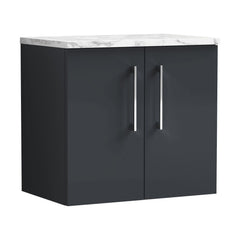 [BFLE1423LCM] Balterley Level 600mm Wall Hung 2 Door Vanity Unit with Laminate Worktop for Compact Modern Bathroom Storage Dark Grey - Cutout