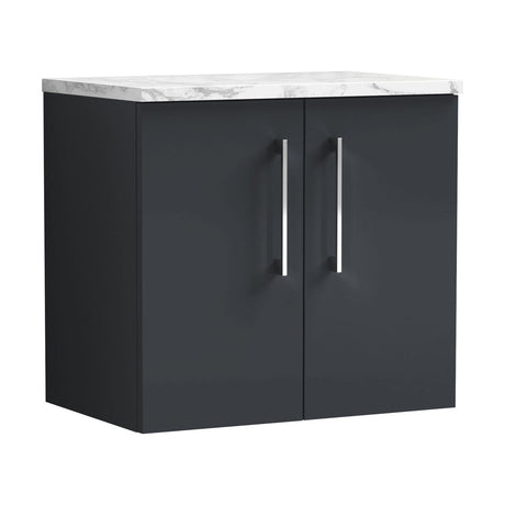 [BFLE1423LCM] Balterley Level 600mm Wall Hung 2 Door Vanity Unit with Laminate Worktop for Compact Modern Bathroom Storage Dark Grey - Cutout