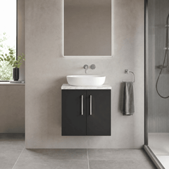 [BFLE1423LCM] Bramshall Contemporary 2 Door Wall Hung Vanity Unit with Carrera Marble Laminate Worktop, 600mm, Choice of Colour