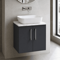[BFLE1423LCM] Bramshall Contemporary 2 Door Wall Hung Vanity Unit with Carrera Marble Laminate Worktop, 600mm, Choice of Colour