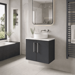 [BFLE1423LCM] Bramshall Contemporary 2 Door Wall Hung Vanity Unit with Carrera Marble Laminate Worktop, 600mm, Choice of Colour