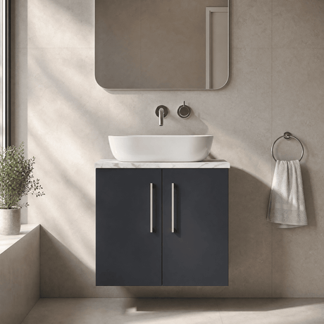 [BFLE1423LCM] Bramshall Contemporary 2 Door Wall Hung Vanity Unit with Carrera Marble Laminate Worktop, 600mm, Choice of Colour - Silo