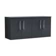 [BFLE1423W2] Balterley Level Modern Bathroom 1200mm Wall Hung 4-Door Vanity Unit with Laminate Worktop, Soft Close Doors, Dark Grey - Cutout