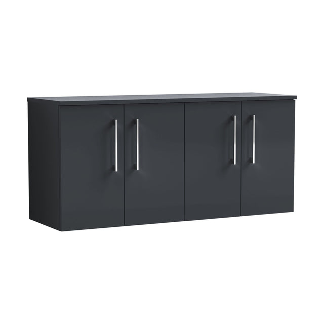 [BFLE1423W2] Balterley Level Modern Bathroom 1200mm Wall Hung 4-Door Vanity Unit with Laminate Worktop, Soft Close Doors, Dark Grey - Cutout