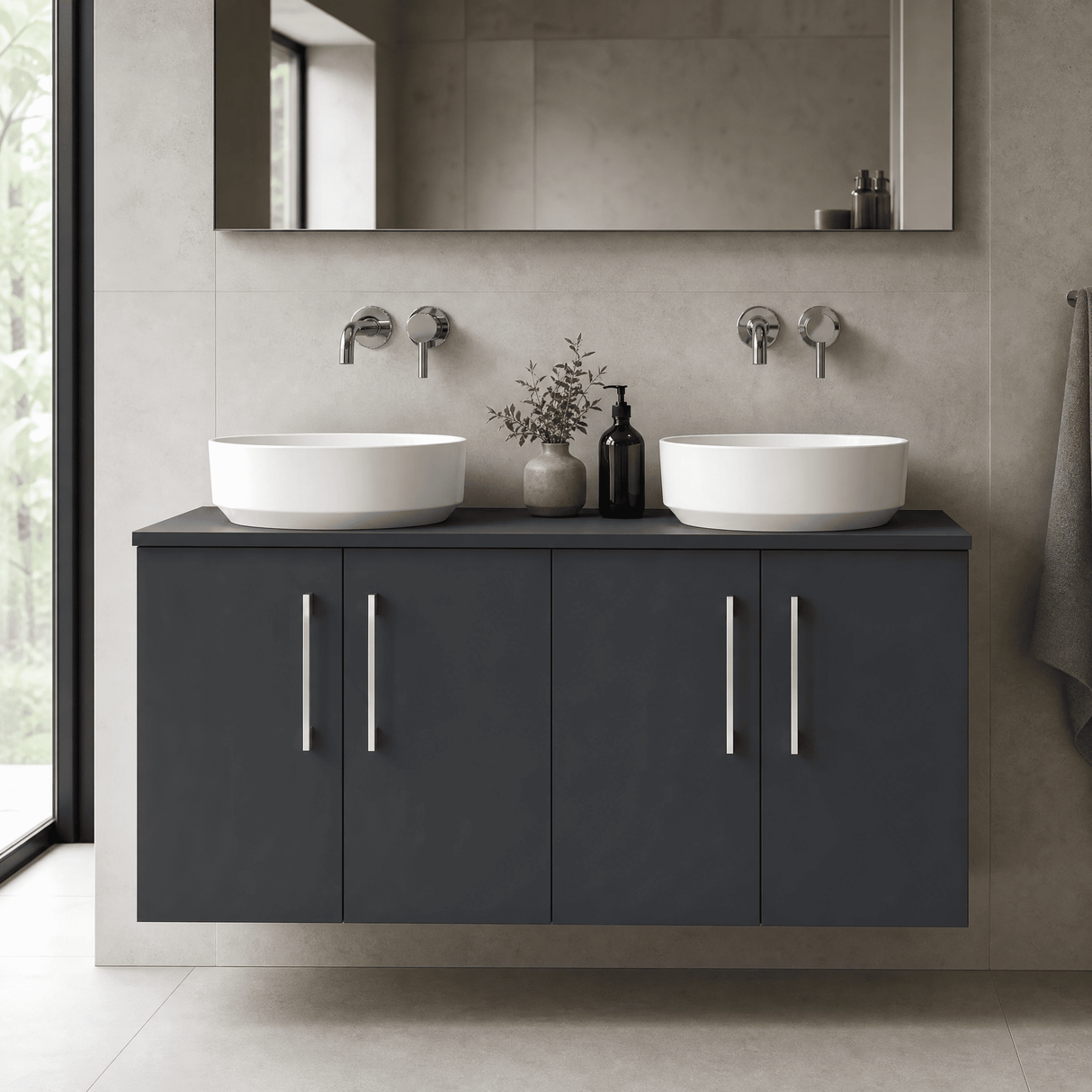 [BFLE1423W2] Bramshall Contemporary 4 Door Wall Hung Vanity Unit with Worktop, 1200mm, Choice of Colour