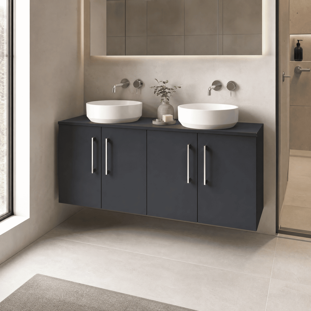 [BFLE1423W2] Bramshall Contemporary 4 Door Wall Hung Vanity Unit with Worktop, 1200mm, Choice of Colour