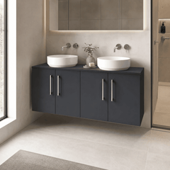 [BFLE1423W2] Bramshall Contemporary 4 Door Wall Hung Vanity Unit with Worktop, 1200mm, Choice of Colour