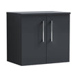 [BFLE1423W] Balterley Level Modern Bathroom 600mm Wall Hung 2-Door Vanity Unit with Laminate Worktop, Soft Close Doors, Dark Grey - Cutout