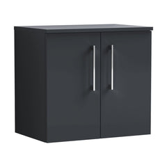 [BFLE1423W] Balterley Level Modern Bathroom 600mm Wall Hung 2-Door Vanity Unit with Laminate Worktop, Soft Close Doors, Dark Grey - Cutout
