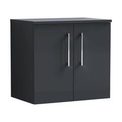 [BFLE1423W] Bramshall Contemporary 2 Door Wall Hung Vanity Unit with Worktop, 600mm, Choice of Colour - Cutout