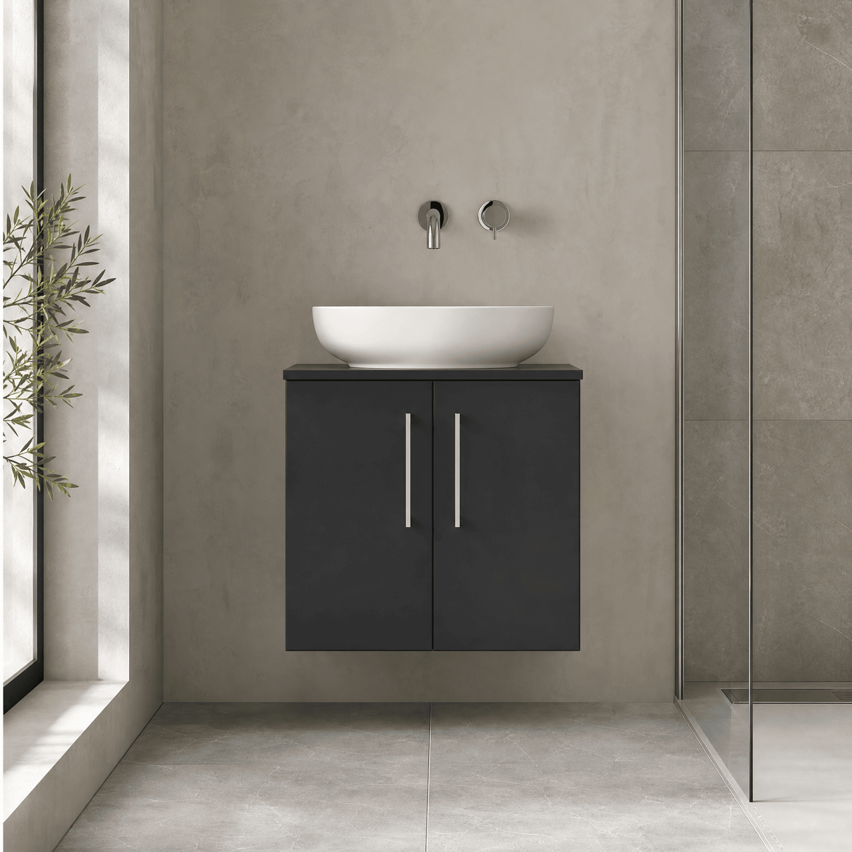 [BFLE1423W] Bramshall Contemporary 2 Door Wall Hung Vanity Unit with Worktop, 600mm, Choice of Colour