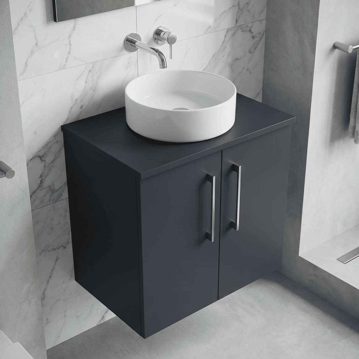 [BFLE1423W] Bramshall Contemporary 2 Door Wall Hung Vanity Unit with Worktop, 600mm, Choice of Colour