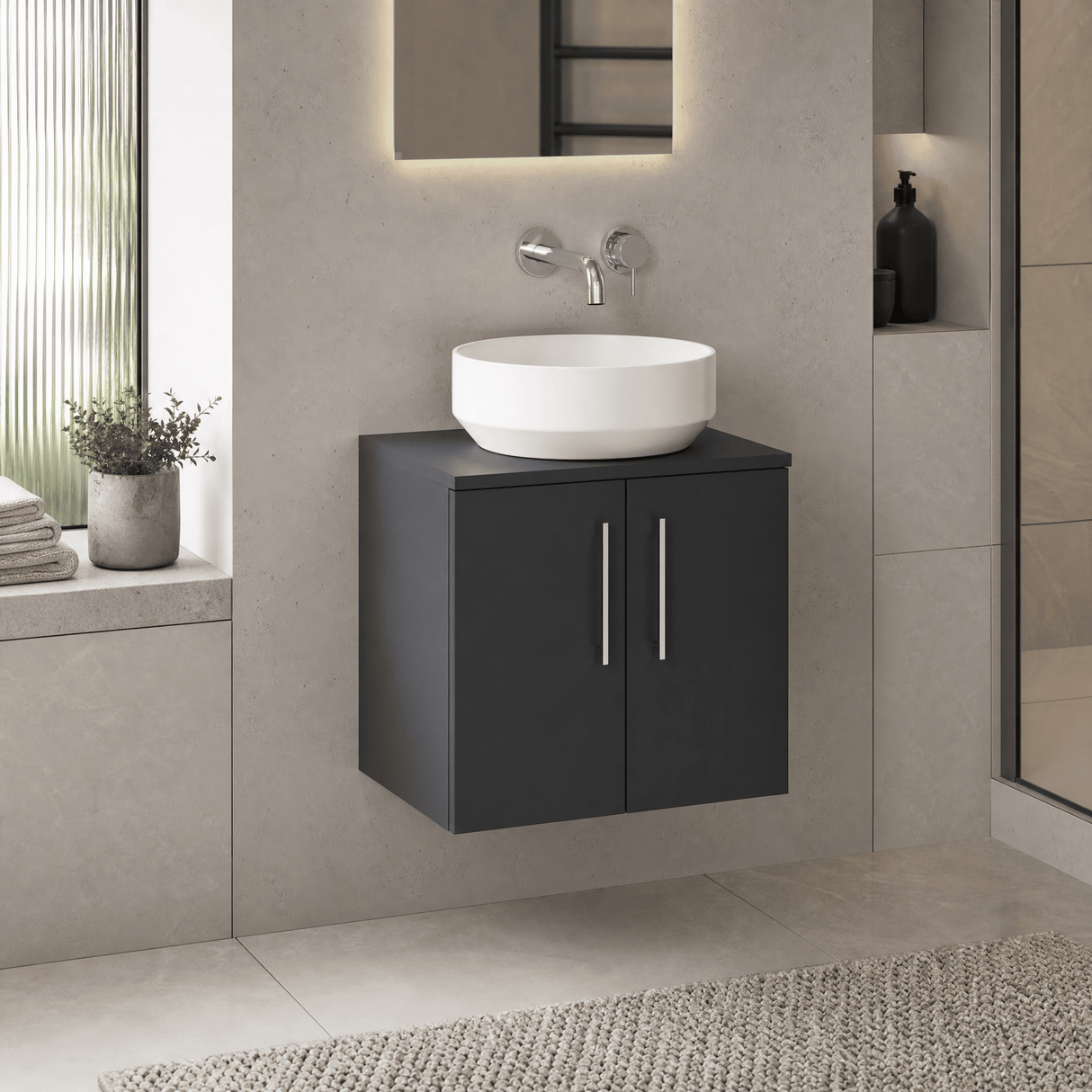 [BFLE1423W] Bramshall Contemporary 2 Door Wall Hung Vanity Unit with Worktop, 600mm, Choice of Colour