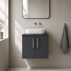 [BFLE1423W] Bramshall Contemporary 2 Door Wall Hung Vanity Unit with Worktop, 600mm, Choice of Colour - Silo