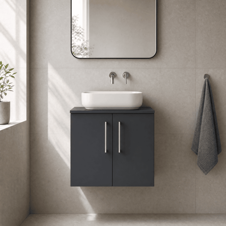 [BFLE1423W] Bramshall Contemporary 2 Door Wall Hung Vanity Unit with Worktop, 600mm, Choice of Colour - Silo