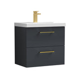 Wall Hung 2 Drawer Vanity Unit with Mid-Edge Ceramic Basin - Choice of Colour, Handle Finish and Size