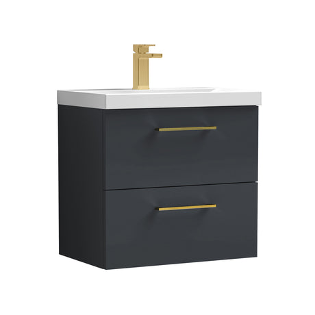 Bramshall Wall Hung 2 Drawer Vanity Unit with Mid-Edge Ceramic Basin - Choice of Colour, Handle Finish and Size