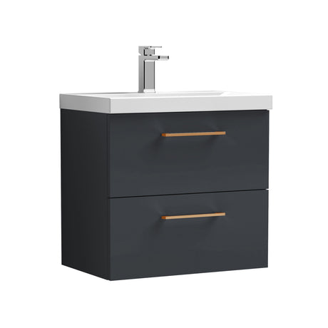 Bramshall Wall Hung 2 Drawer Vanity Unit with Mid-Edge Ceramic Basin - Choice of Colour, Handle Finish and Size