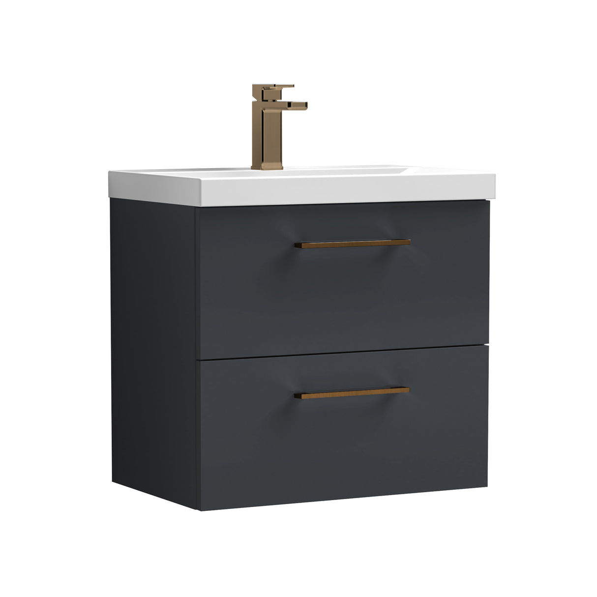 Wall Hung 2 Drawer Vanity Unit with Mid-Edge Ceramic Basin - Choice of Colour, Handle Finish and Size