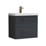 Wall Hung 2 Drawer Vanity Unit with Mid-Edge Ceramic Basin - Choice of Colour, Handle Finish and Size