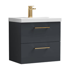 [BFLE1424AH1516] Bramshall Wall Hung 2 Drawer Vanity Unit with Mid-Edge Ceramic Basin - Choice of Colour, Handle Finish and Size - Cutout