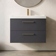 [BFLE1424AH1516] Bramshall Wall Hung 2 Drawer Vanity Unit with Mid-Edge Ceramic Basin - Choice of Colour, Handle Finish and Size - Silo