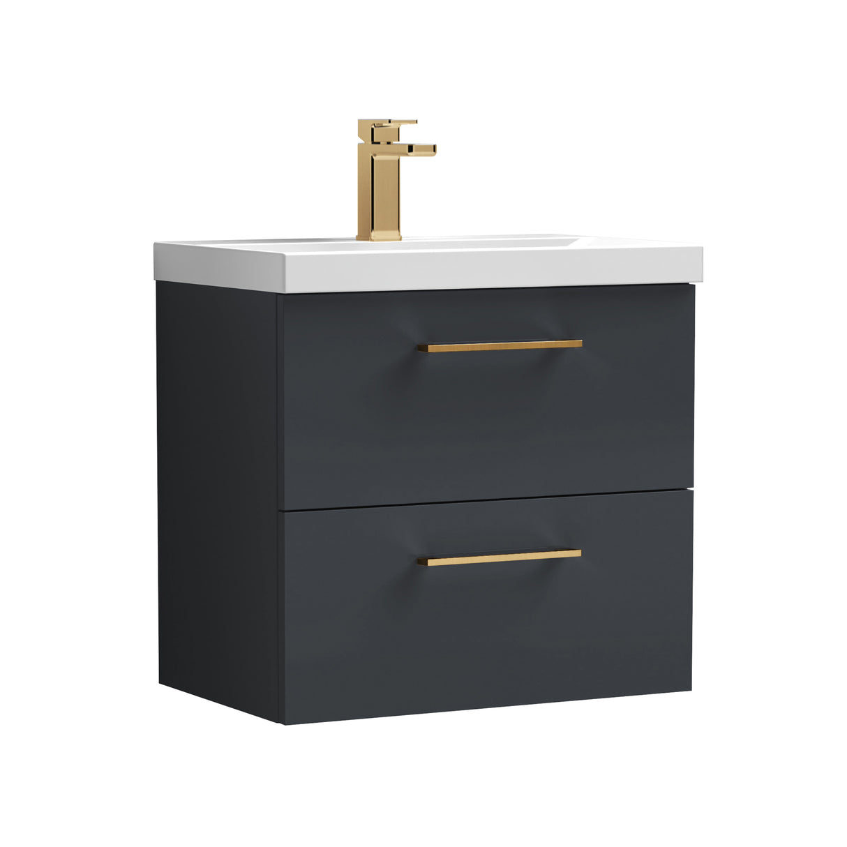 Wall Hung 2 Drawer Vanity Unit with Mid-Edge Ceramic Basin - Choice of Colour, Handle Finish and Size