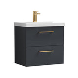 Wall Hung 2 Drawer Vanity Unit with Mid-Edge Ceramic Basin - Choice of Colour, Handle Finish and Size