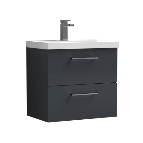 Wall Hung 2 Drawer Vanity Unit with Mid-Edge Ceramic Basin - Choice of Colour, Handle Finish and Size