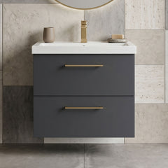[BFLE1424AH716] Bramshall Wall Hung 2 Drawer Vanity Unit with Mid-Edge Ceramic Basin - Choice of Colour, Handle Finish and Size - Silo
