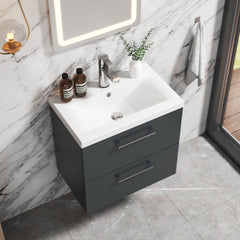 [BFLE1424A] Bramshall Wall Hung 2 Drawer Vanity Unit with Mid-Edge Ceramic Basin - Choice of Colour, Handle Finish and Size - Lifestyle 2