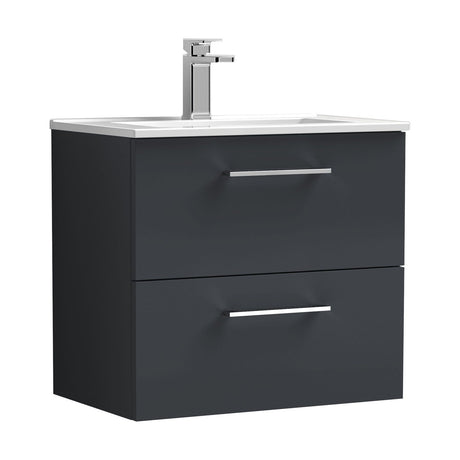 [BFLE1424B] Balterley  Modern Bathroom 2 Soft Close Drawer & Minimalist Wall Hung Vanity Unit Basin, Dark Grey, 440mm - Cutout