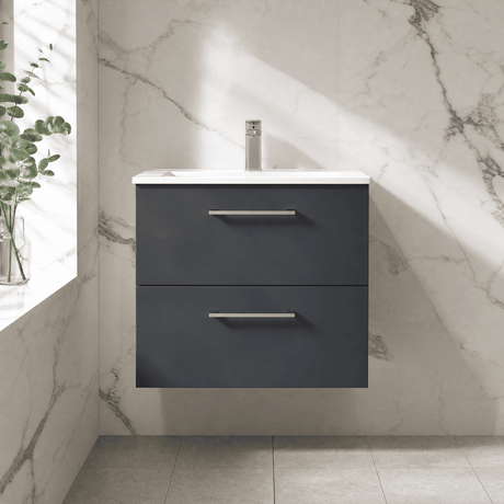 [BFLE1424B] Bramshall Contemporary 2 Soft Close Drawer Wall Hung Vanity Unit, Choice of Size/Basin Type/Colour - Silo