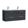 [BFLE1424C2] Balterley Level 1200mm Wall Hung 4-Drawer Vanity Unit with Double Basin for Modern Bathroom Storage - Gloss White - Cutout